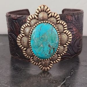 Barse Leather & Turquoise Southwest Style Cuff